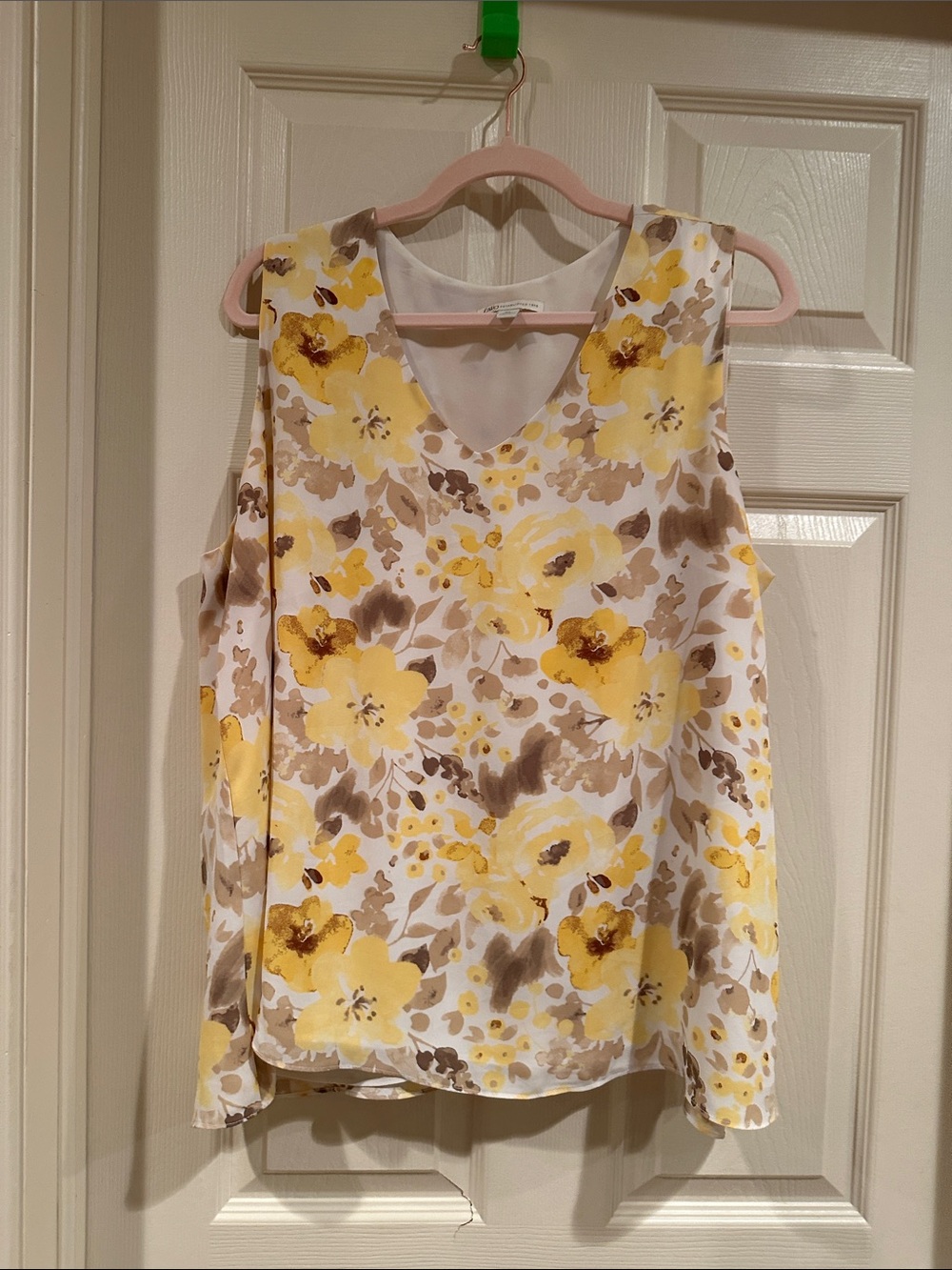 Cato Yellow and Brown Floral V-Neck Sleeveless Top